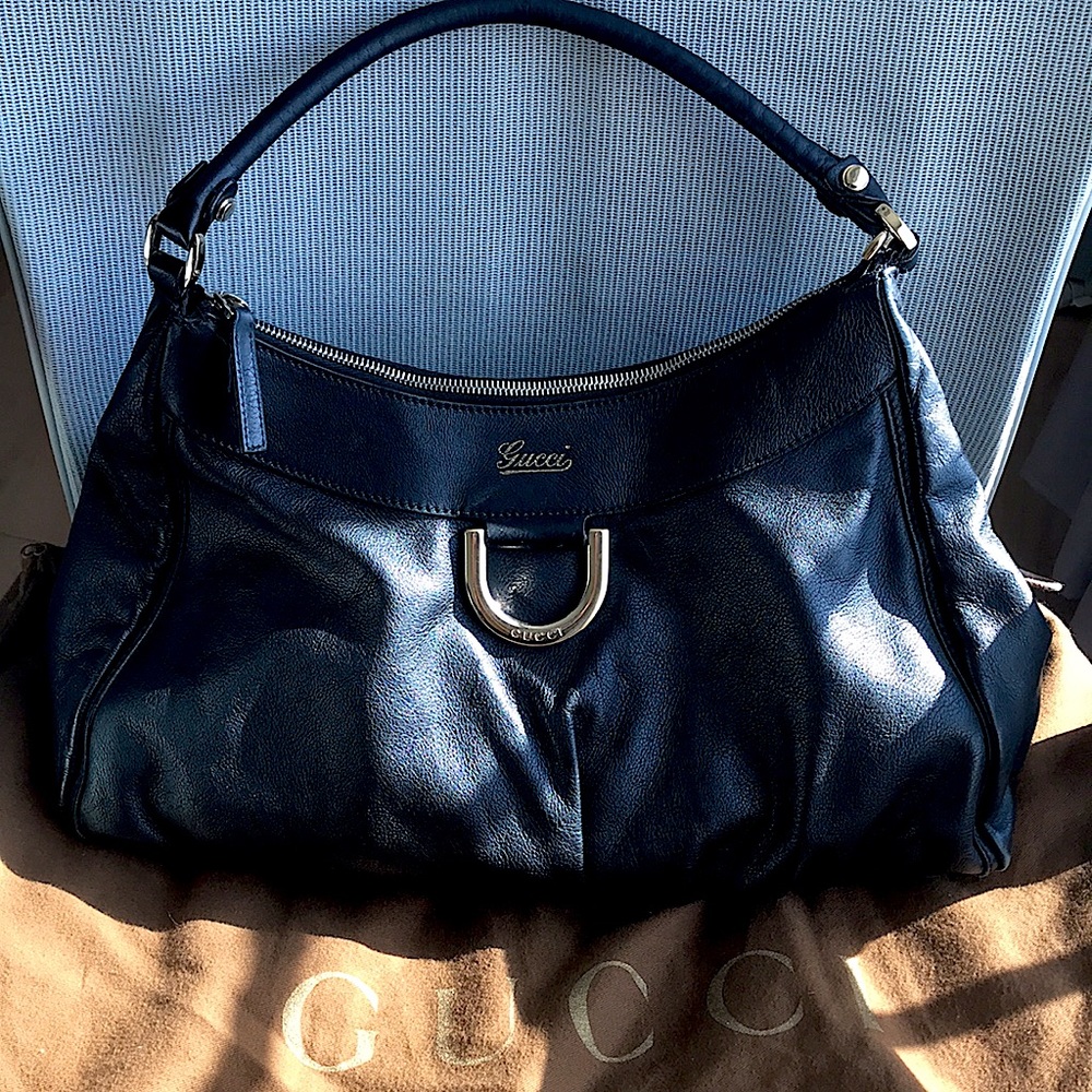 Gucci black leather d-ring hobo bag